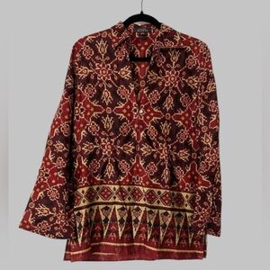 Lauren Ralph Lauren Cotton Multi-Color Printed V-Neck Blouse